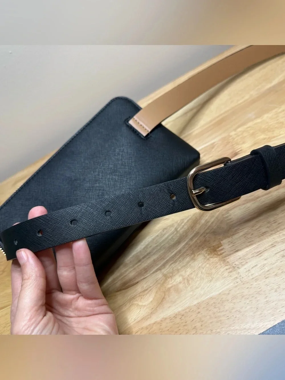 NWOT Kate Spade zip top leather belt bag Fanny Pack Black L/XL